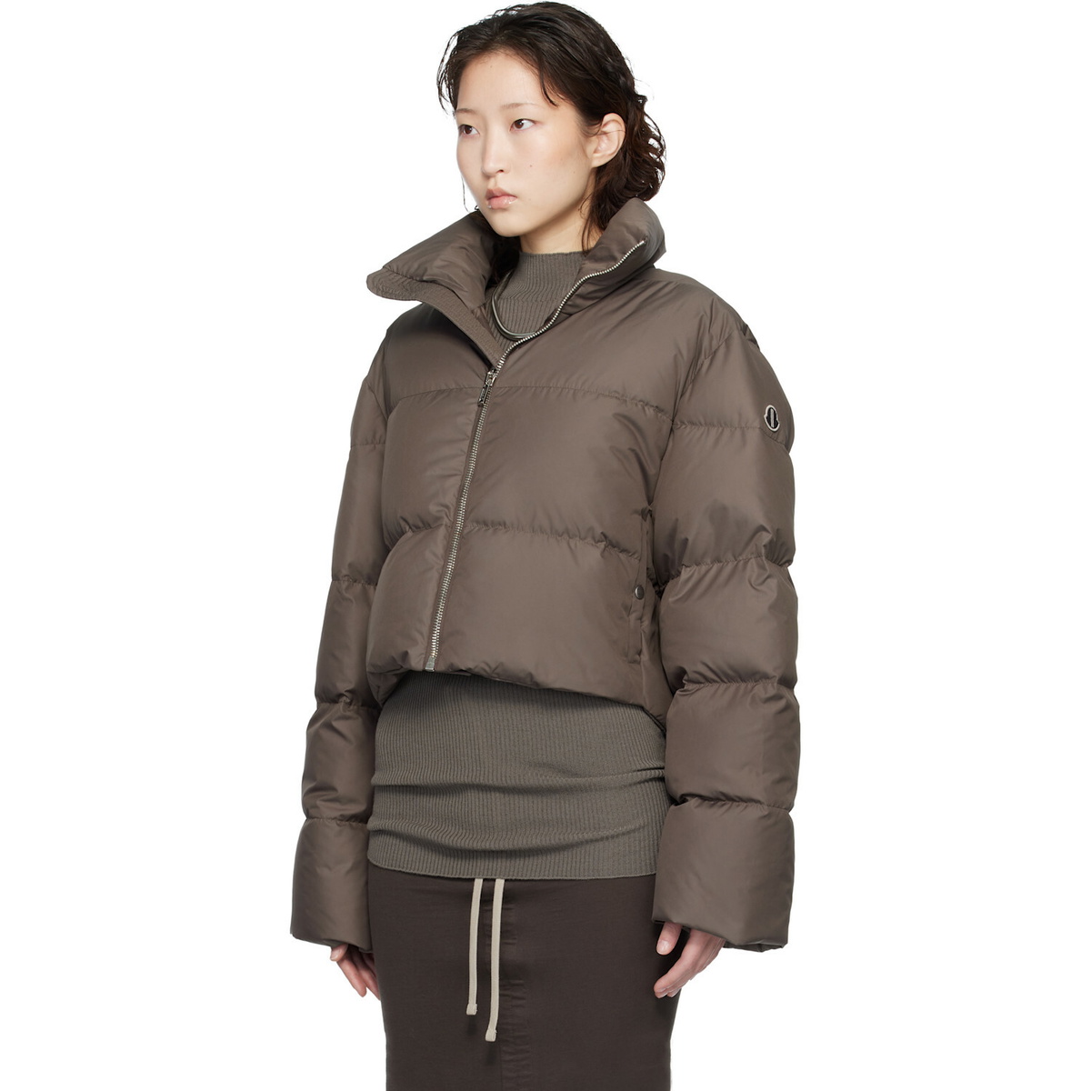 Rick Owens Moncler + Rick Owens Taupe Cropped Cyclopic Down Jacket