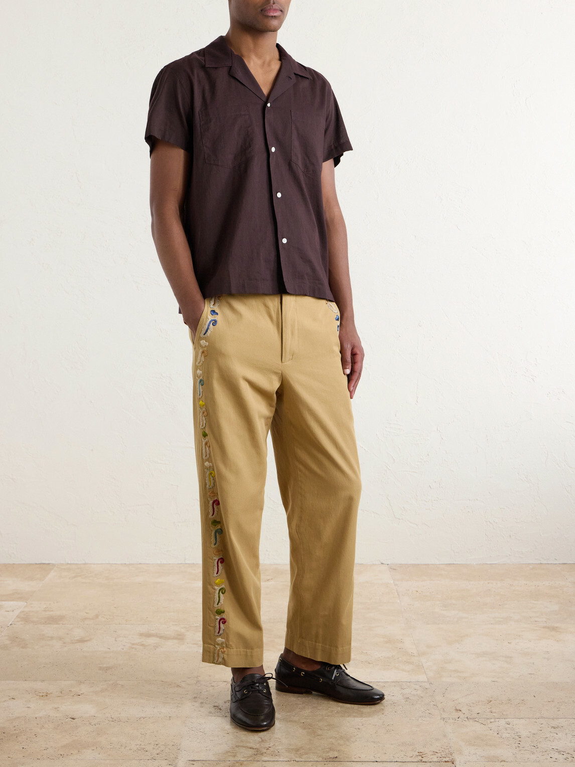 BODE - Straight-Leg Cotton Feather Runner Trousers - Neutrals