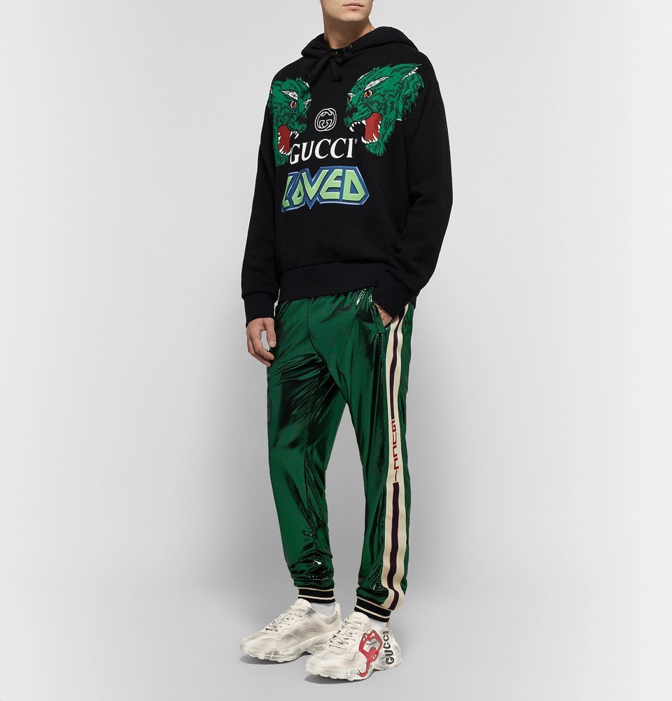 Gucci Rithon Men Image Gucci - Rhyton Printed Distressed Leather Sneakers - Men - Ivory Gucci