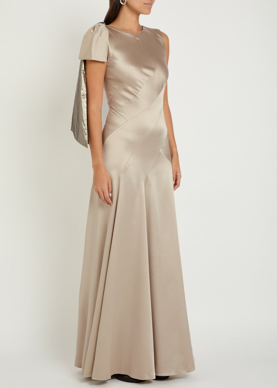 Maison Margiela Bow-appliquéd Satin Gown Cream