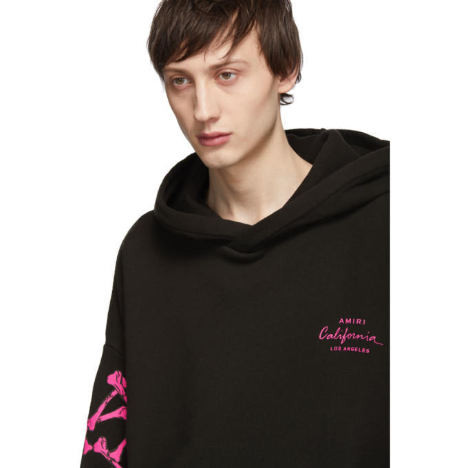 Amiri Black and Pink Bones Hoodie Amiri