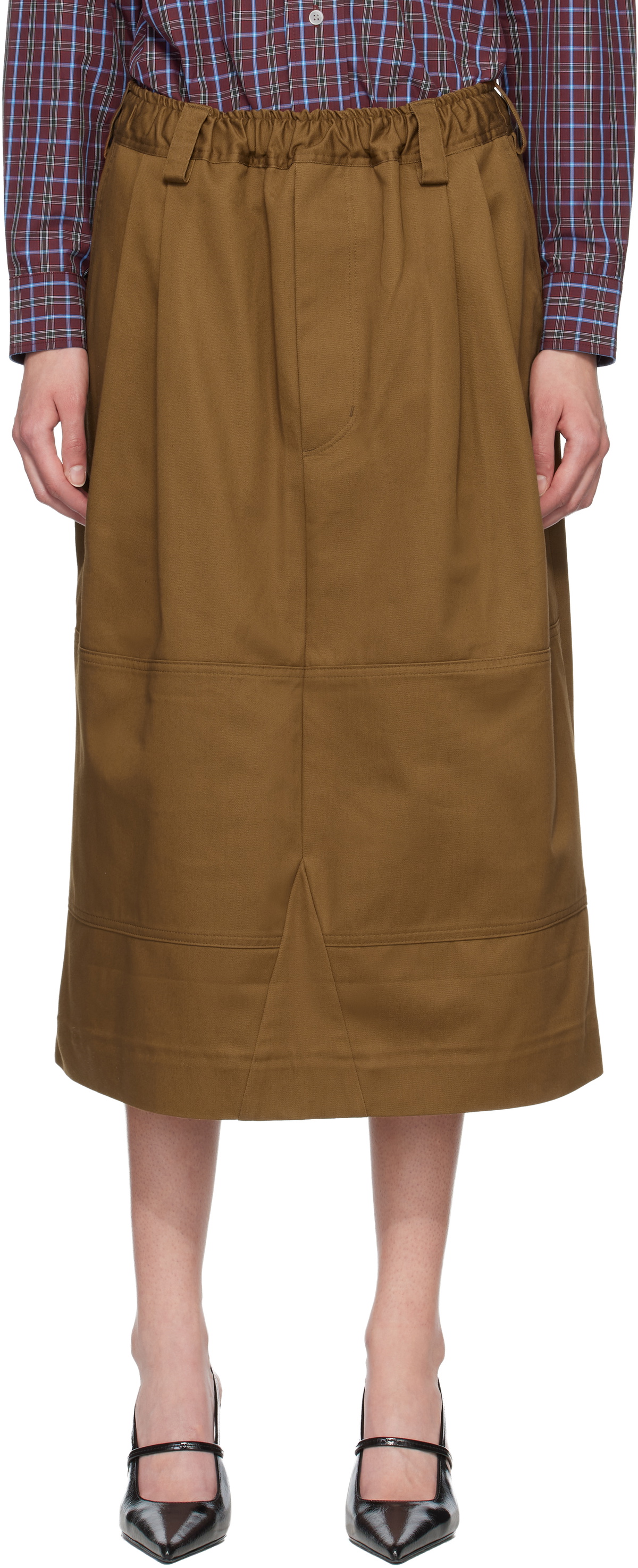 Meryll Rogge Brown Workwear Drawstring Denim Midi Skirt