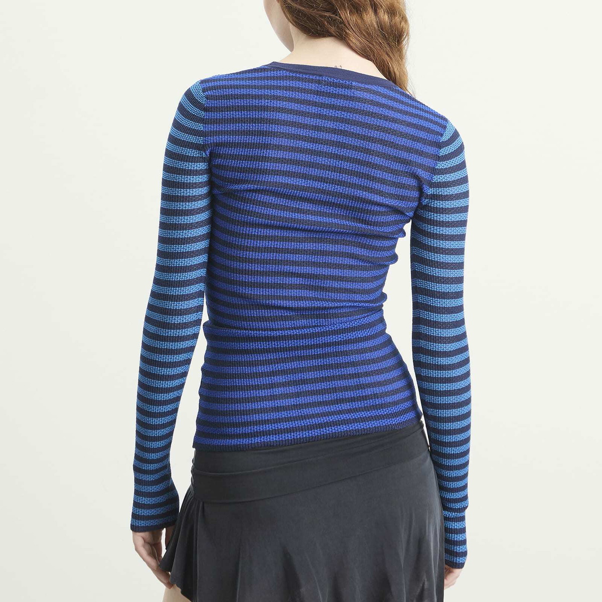Peachy Den Women's Elise Stripe Long Sleeve Top in Navy Stripe