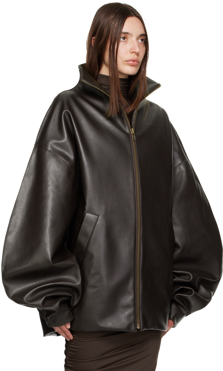 SELASI Brown Oversized Faux-Leather Jacket