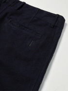 Folk - Assembly Tapered Pleated Cotton-Moleskin Trousers - Blue