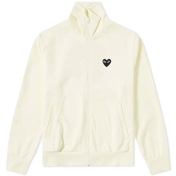 Photo: Comme des Garcons Play Black Heart Zip Back Print Track Top Ivory