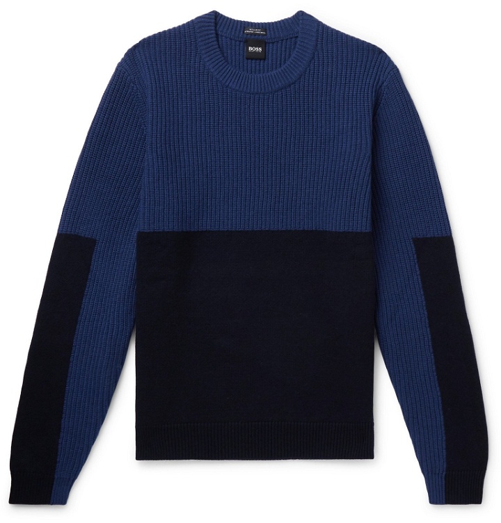 Photo: Hugo Boss - Panelled Wool Sweater - Blue