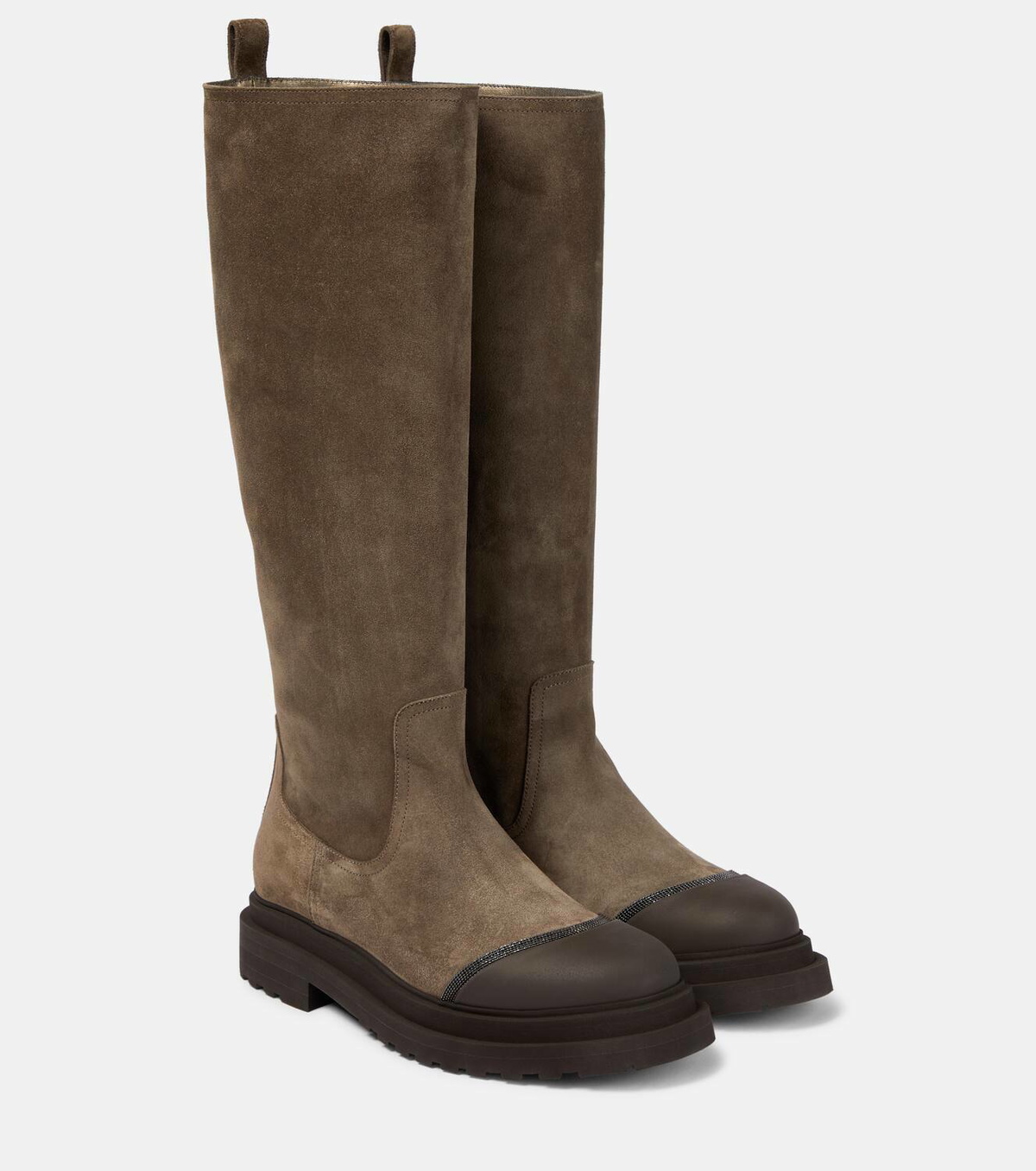 Brunello Cucinelli Embellished suede knee-high boots
