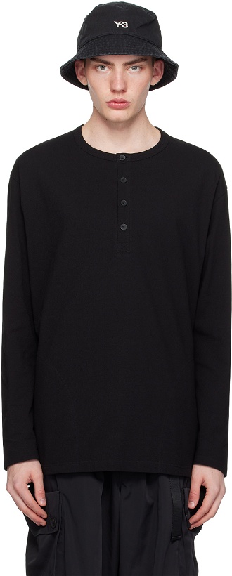 Photo: Y-3 Black Buttoned Long Sleeve T-Shirt