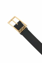 VERSACE black brushed calfskin belt 30 mm with geometric buckle Black