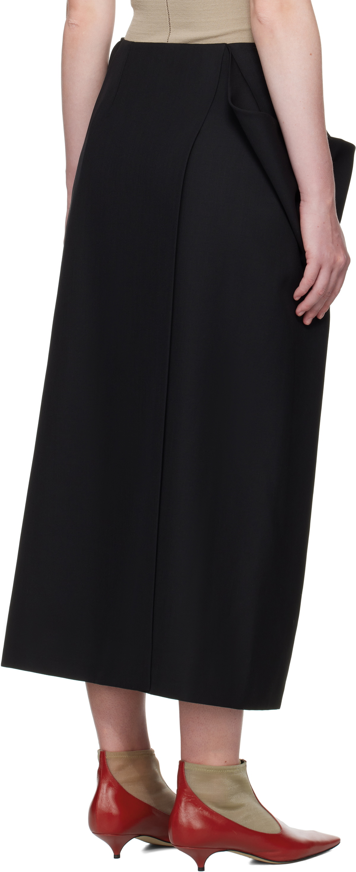 Carven Black Wrap Grain de Poudre Midi Skirt