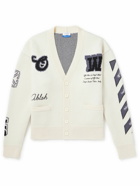 Off-White - Varsity Embroidered Jacquard-Knit Wool-Blend Cardigan - Neutrals