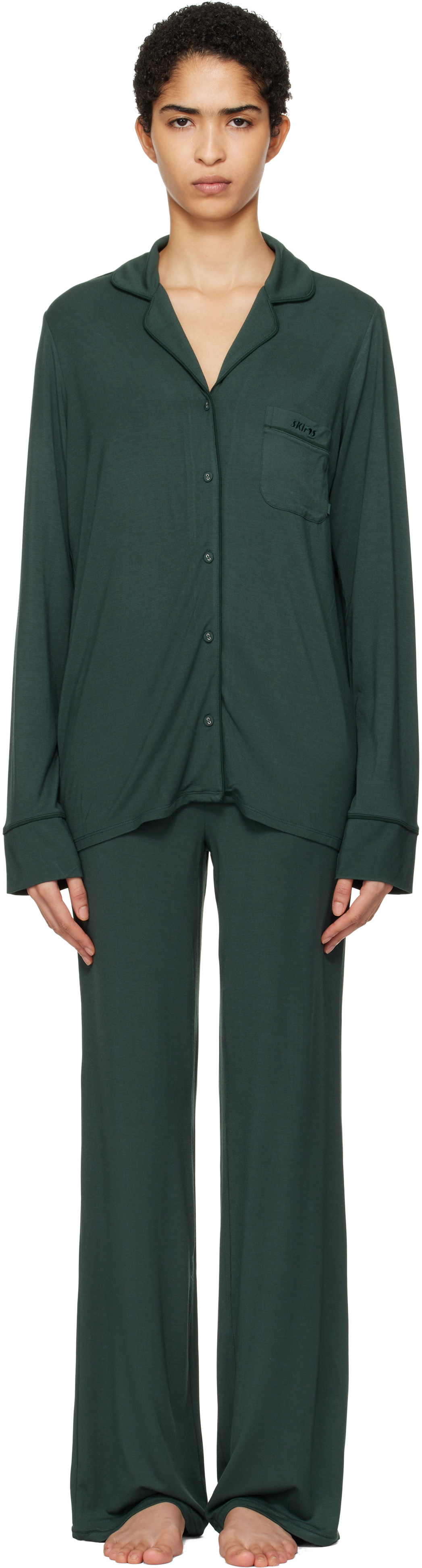 SKIMSルームウェア SKIMS SLEEP LONG SLEEVE BUTTON UP SET | FOSSIL