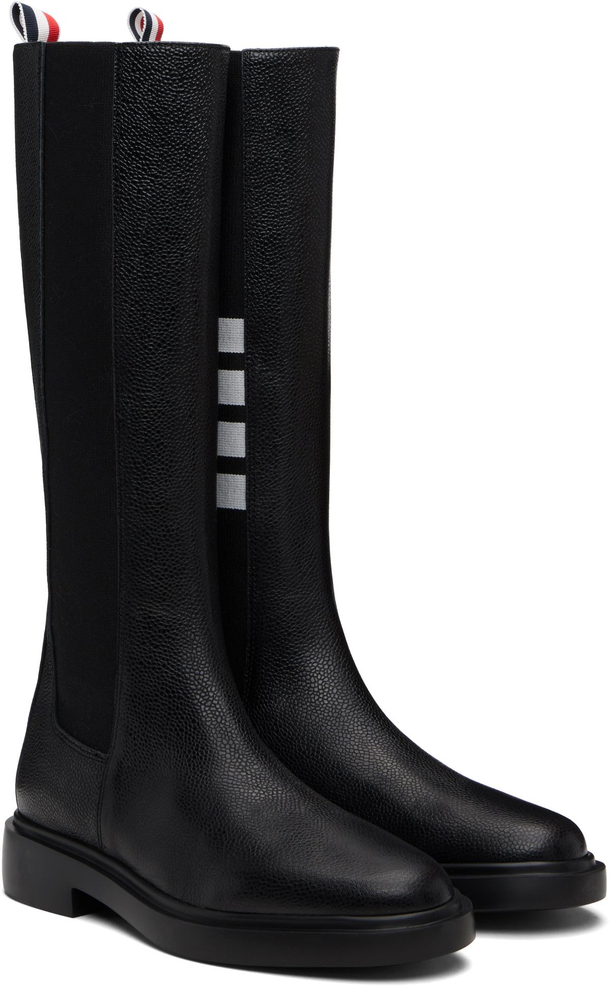 Thom Browne Black Pebble Grain 4-Bar Knee High Chelsea Boots