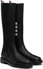 Thom Browne Black Pebble Grain 4-Bar Knee High Chelsea Boots