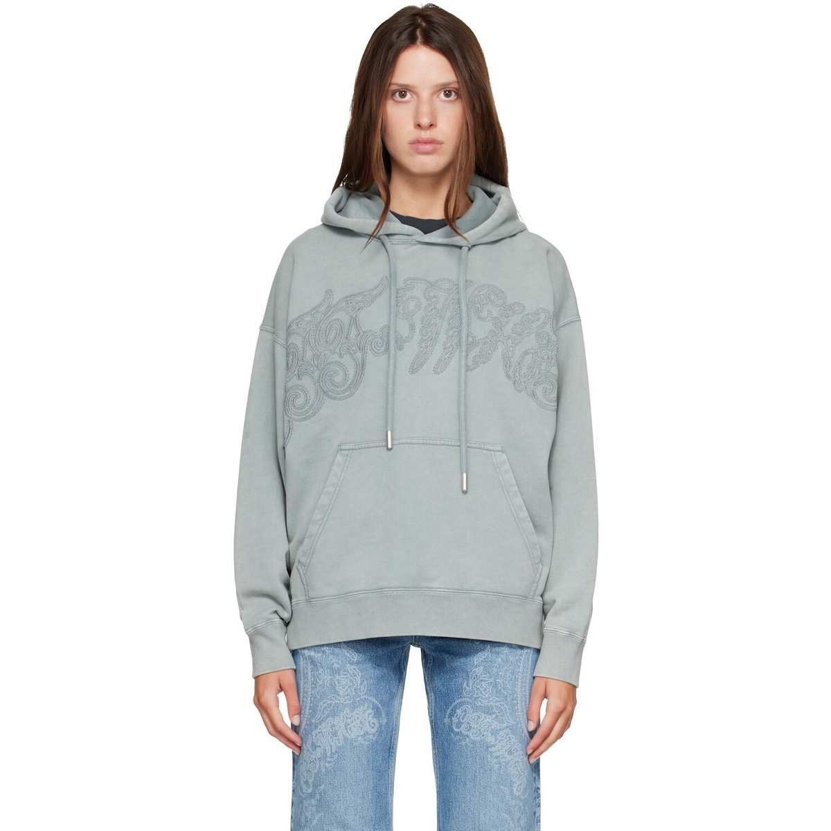 Off-White Gray Embroidered Big Paisley Skate Hoodie