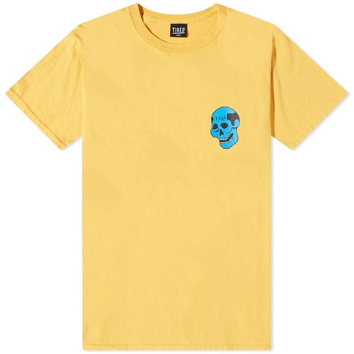 Photo: Tired Skateboards Men's Creepy Skull T-Shirt in Yellow