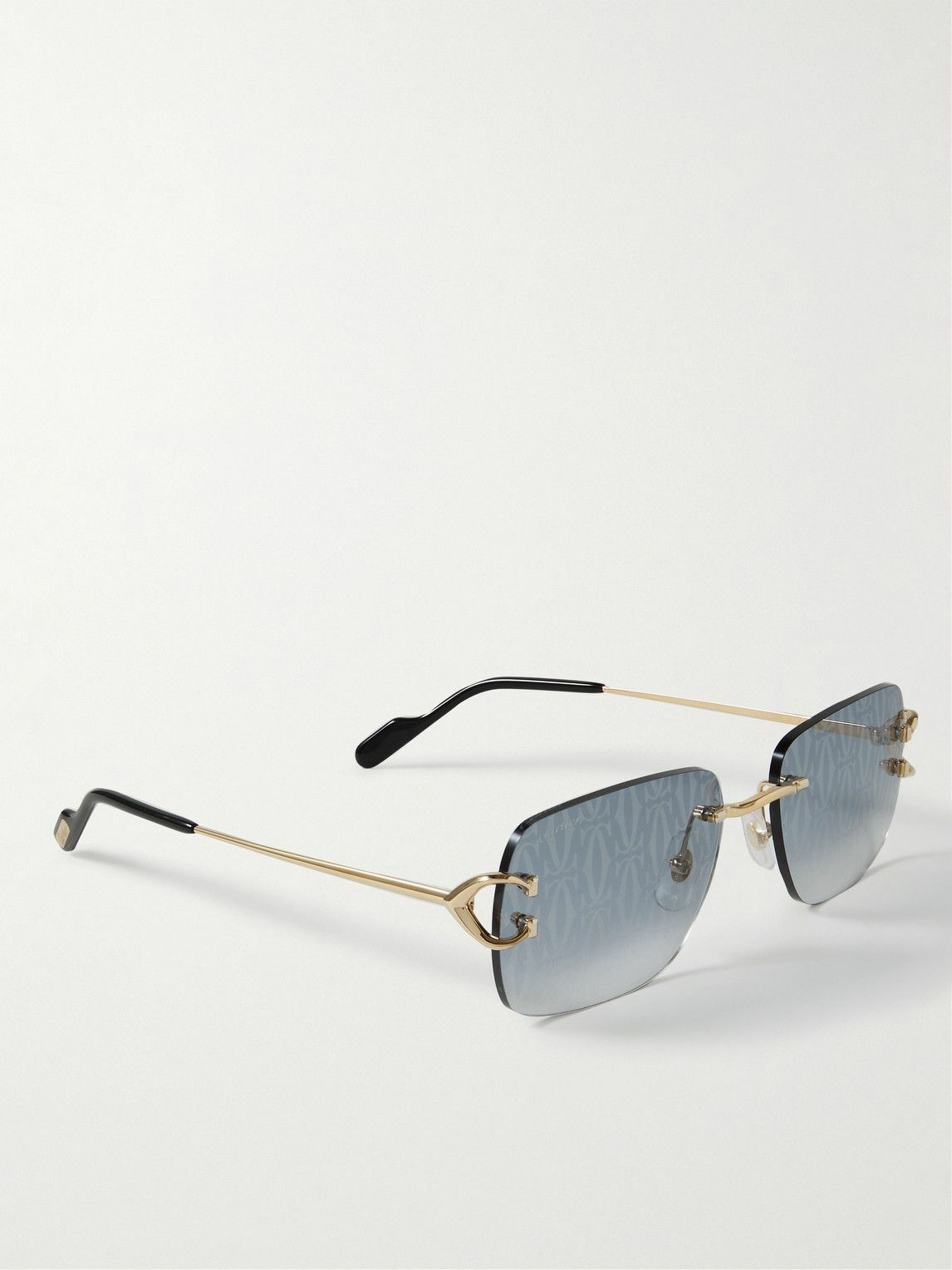 Rimless Rectangular-Frame Gold-Tone and Acetate Sunglasses