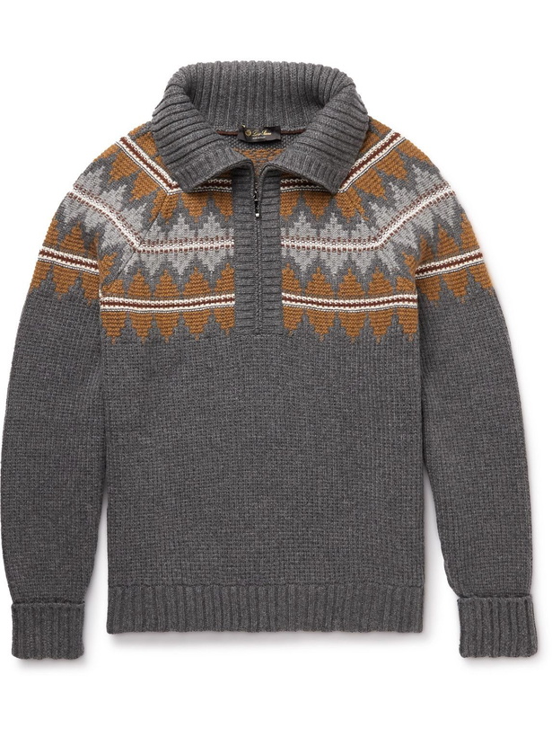 Photo: Loro Piana - Glacier Fair Isle Cashmere Half-Zip Sweater - Gray