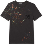 Dolce & Gabbana - Logo-Flocked Paint-Splattered Mélange Cotton-Jersey T-Shirt - Black