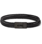 Hugo Boss - Baylor Woven and Smooth Leather Wrap Bracelet - Silver