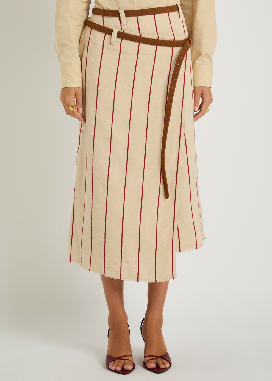 Bettter Pareo Striped Linen Midi Wrap Skirt Cream