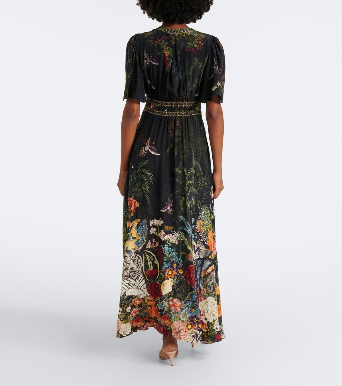 Camilla Embellished printed silk satin maxi dress