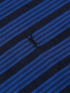 SAINT LAURENT - Logo-Embroidered Striped Cotton-Jersey T-Shirt - Blue