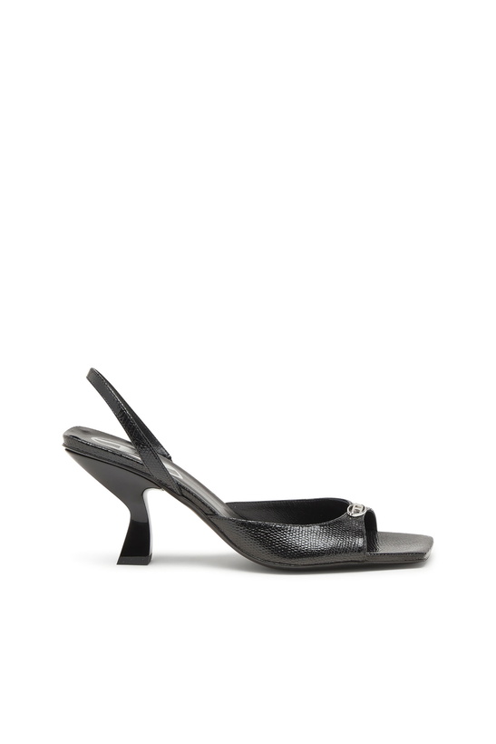 Photo: Diesel D-Amber-Slingback sandals in lizard-effect leather - Sandals Womens in Black