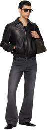 TONYWACK Black Vintage Lamb Leather Bomber Jacket