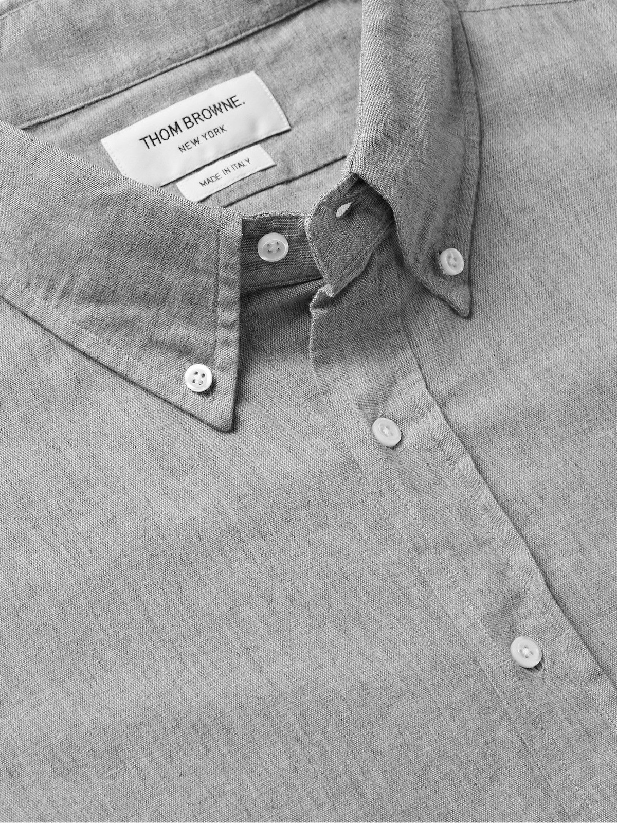 Thom Browne - Button-Down Collar Striped Cotton-Chambray Shirt - Gray