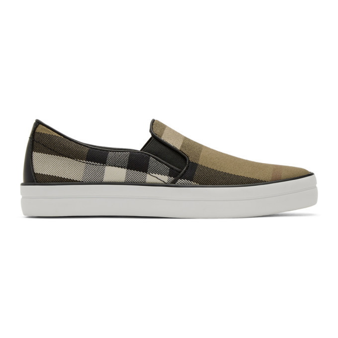 Photo: Burberry Brown Check Gauden Slip-On Sneakers