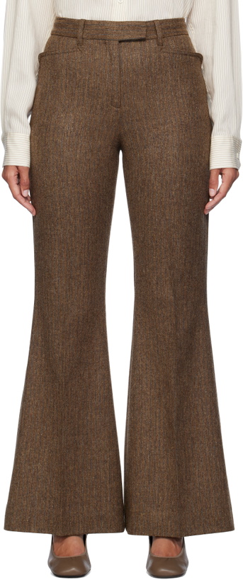 Photo: REMAIN Birger Christensen Brown Herringbone Flare Trousers