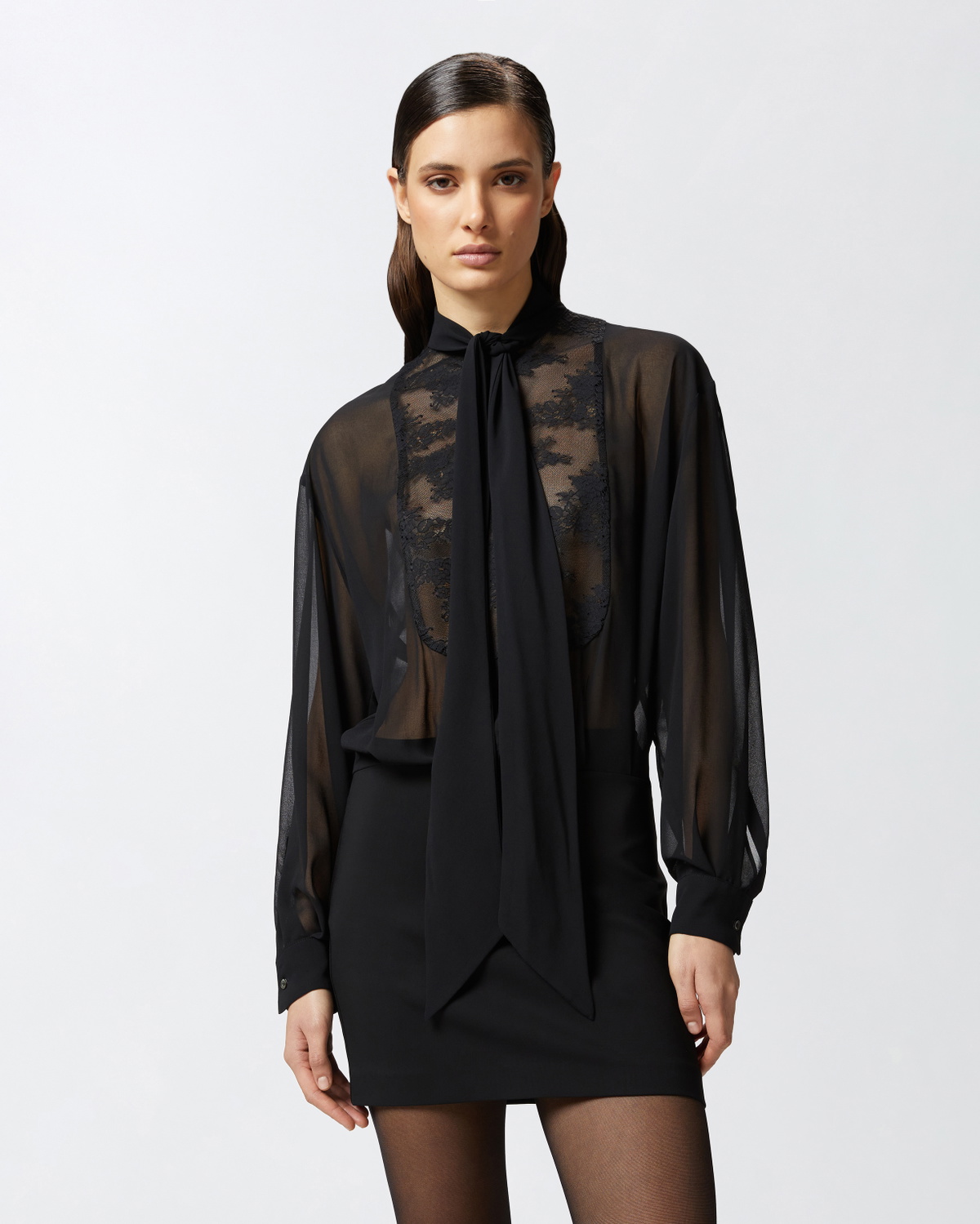 Pinko Mini Dress With Sheer Shirt And Lace Limo Black