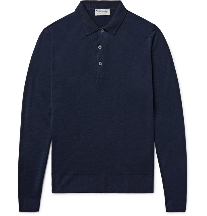 Photo: John Smedley - Belper Slim-Fit Merino Wool Polo Shirt - Blue