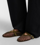 Alaïa Fishnet suede-trimmed Mary Jane flats