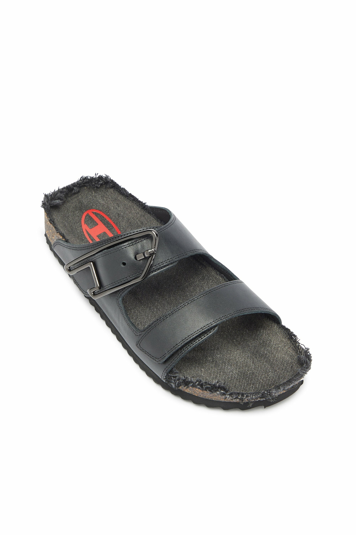 Diesel D-Woodstock - Leather slide with cork footbed - Sandals Mens in Black