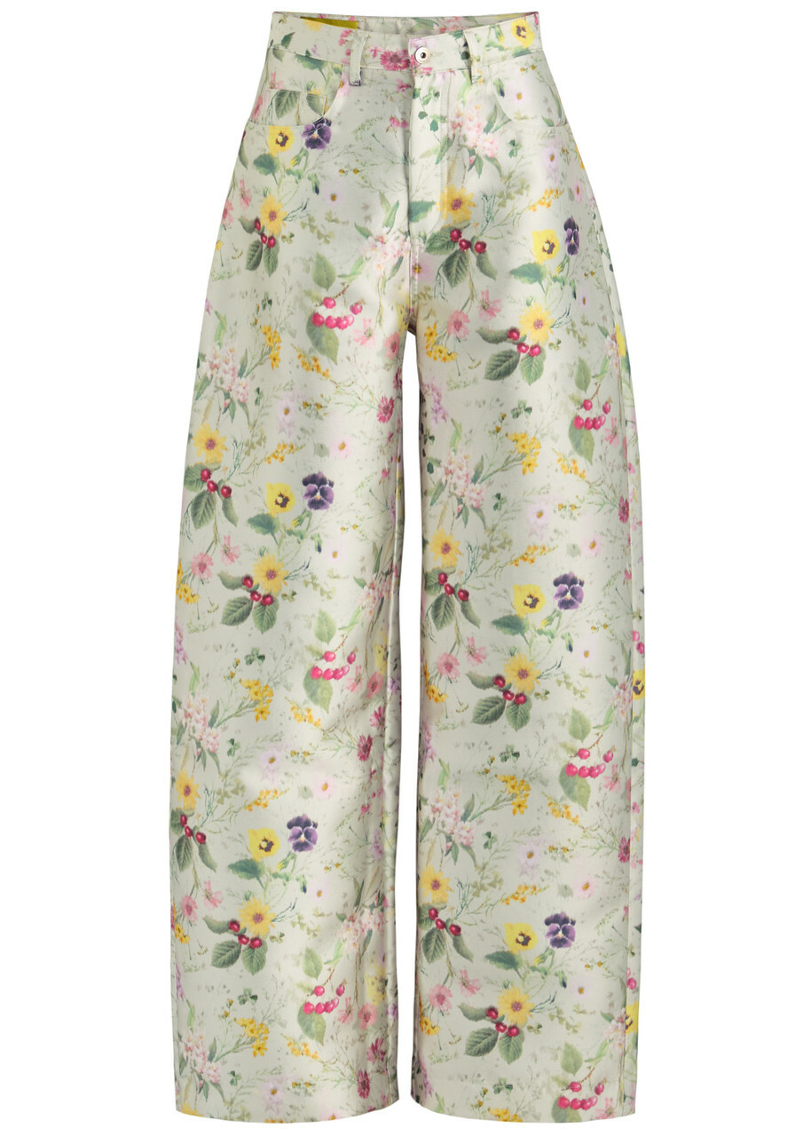 Marques' Almeida Floral-print Wide-leg Satin-twill Trousers Multicoloured