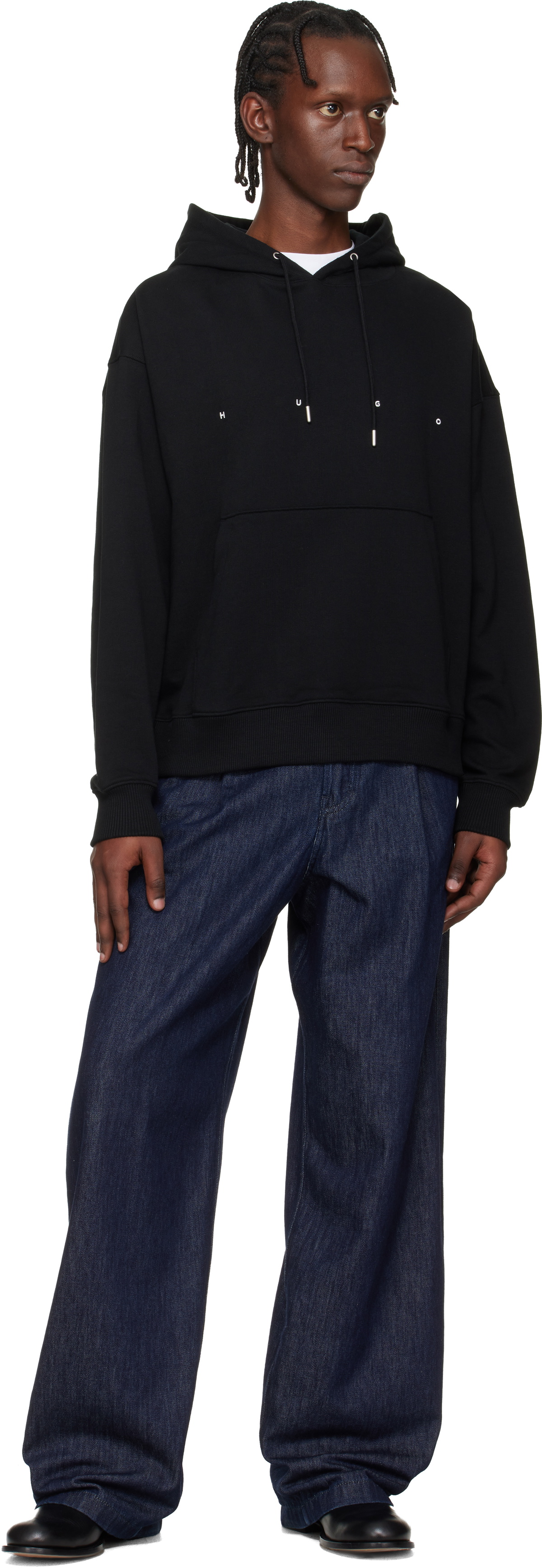 Hugo Black Oversized-Fit Graphic Print Hoodie
