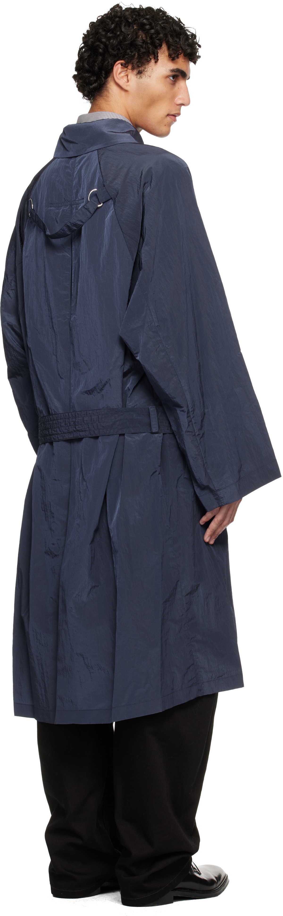 Hed Mayner Navy Crinkled Trench Coat Hed Mayner