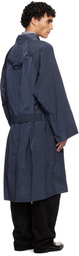 Hed Mayner Navy Crinkled Trench Coat