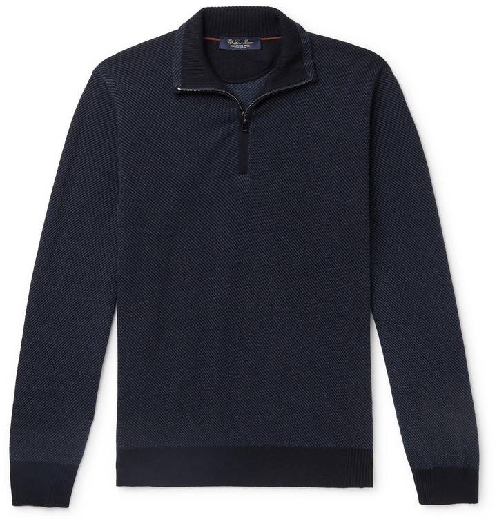 Photo: Loro Piana - Roadster Striped Cashmere Half-Zip Sweater - Blue