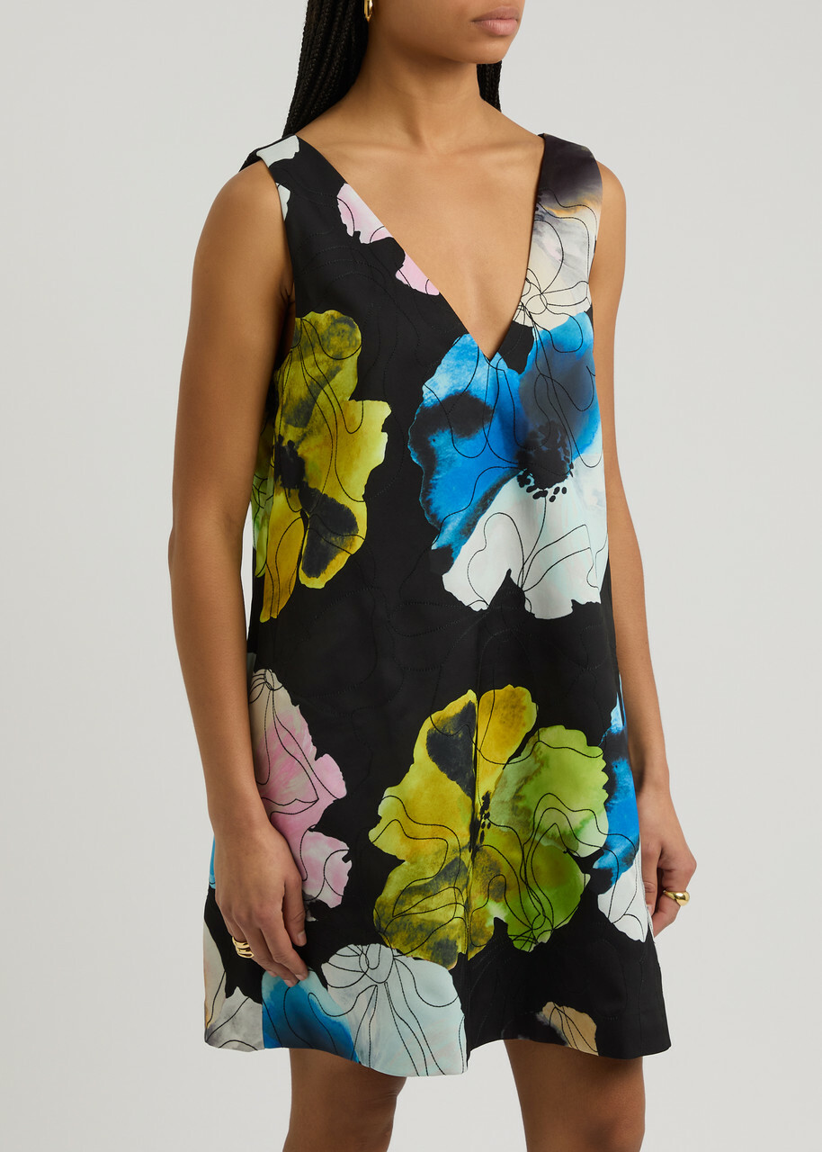 Stine Goya Floral-print Embroidered Satin Mini Dress Multicoloured 1