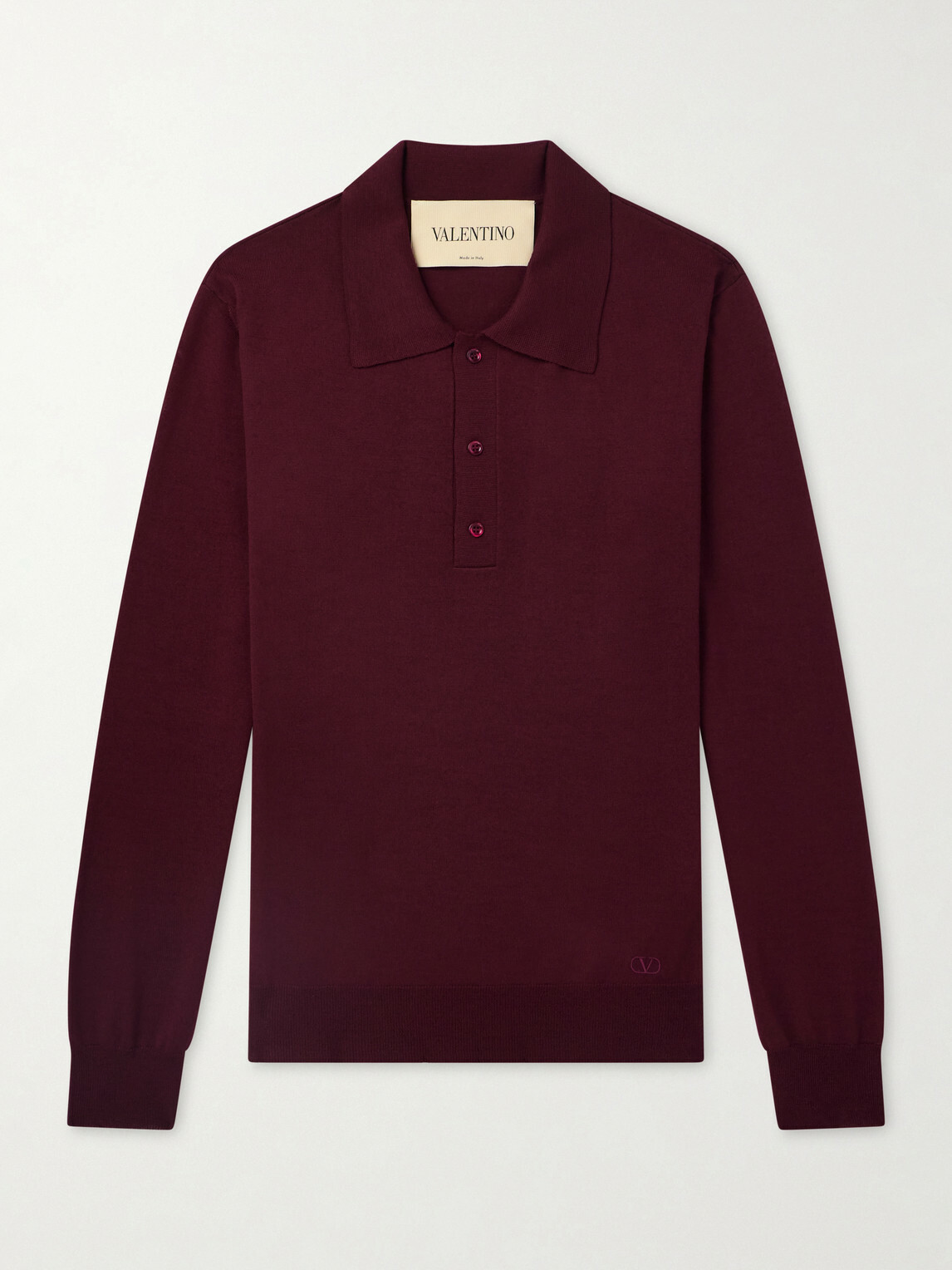 Valentino Garavani - Logo-Embroidered Virgin Wool Polo Shirt - Burgundy