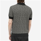 Balmain Men's Monogram Knitted Polo Shirt in Ivory/Black