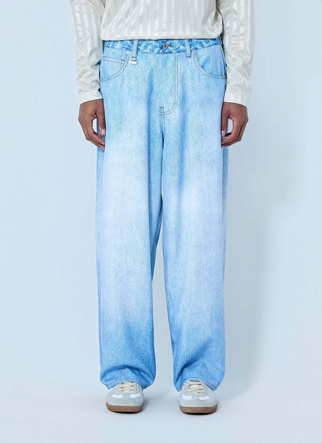 Metalwood Wide-Leg Denim Trousers