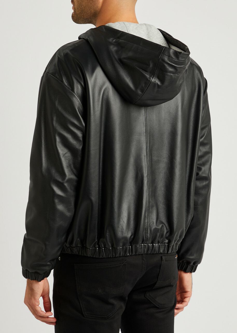Saint Laurent Hooded Leather Sweatshirt Black Saint Laurent