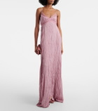 Blumarine Lace-trimmed plissé georgette gown