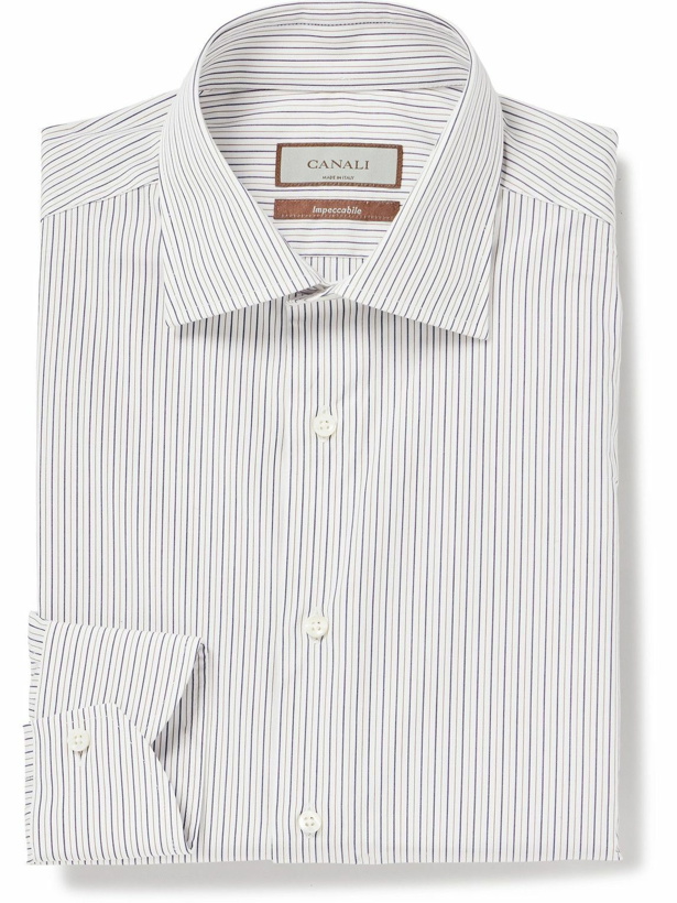 Photo: Canali - Striped Cotton-Poplin Shirt - White
