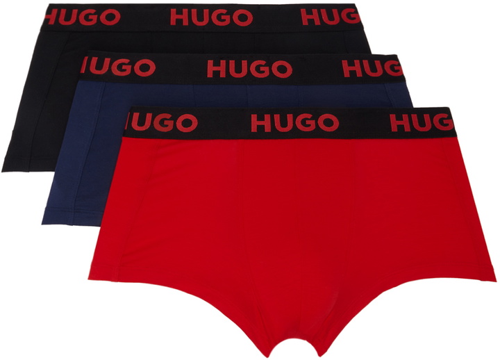 Photo: Hugo Three-Pack Black Jacquard-Logo Boxers